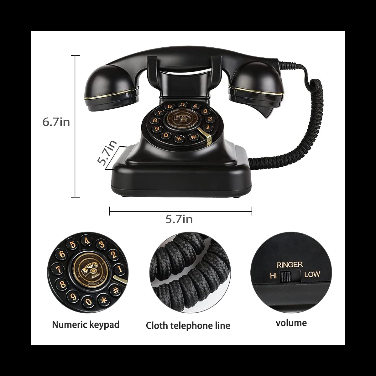 Telefone Fixo Retro com Campainha Clássica Metálica e Estilo Vintage para Escritório e Decoração