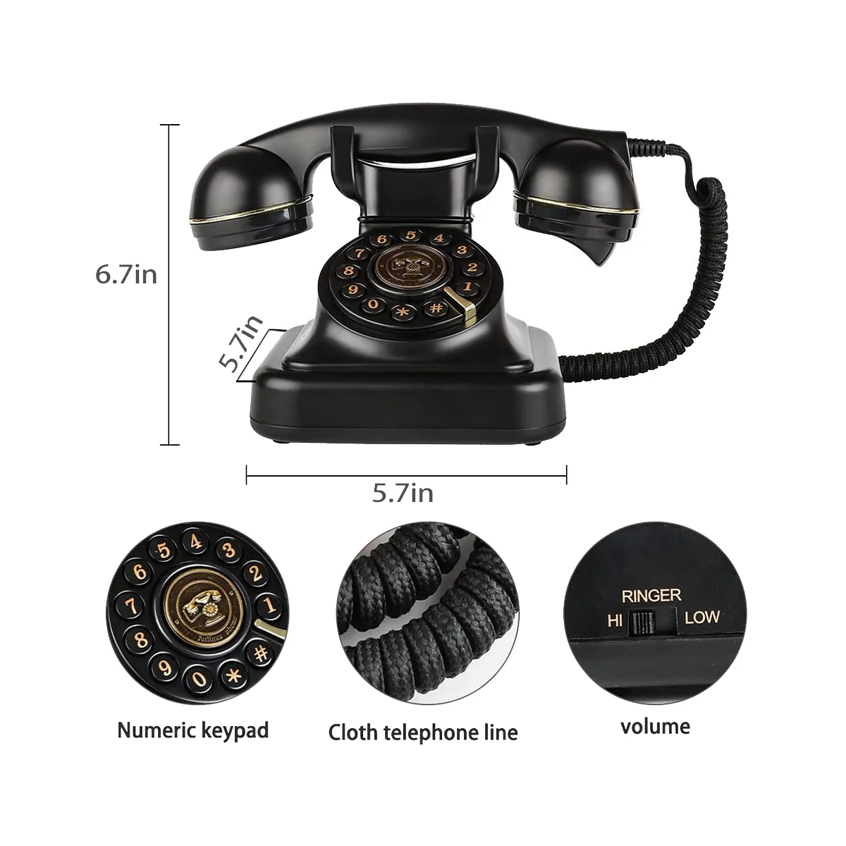 Telefone Fixo Retro com Campainha Clássica Metálica e Estilo Vintage para Escritório e Decoração