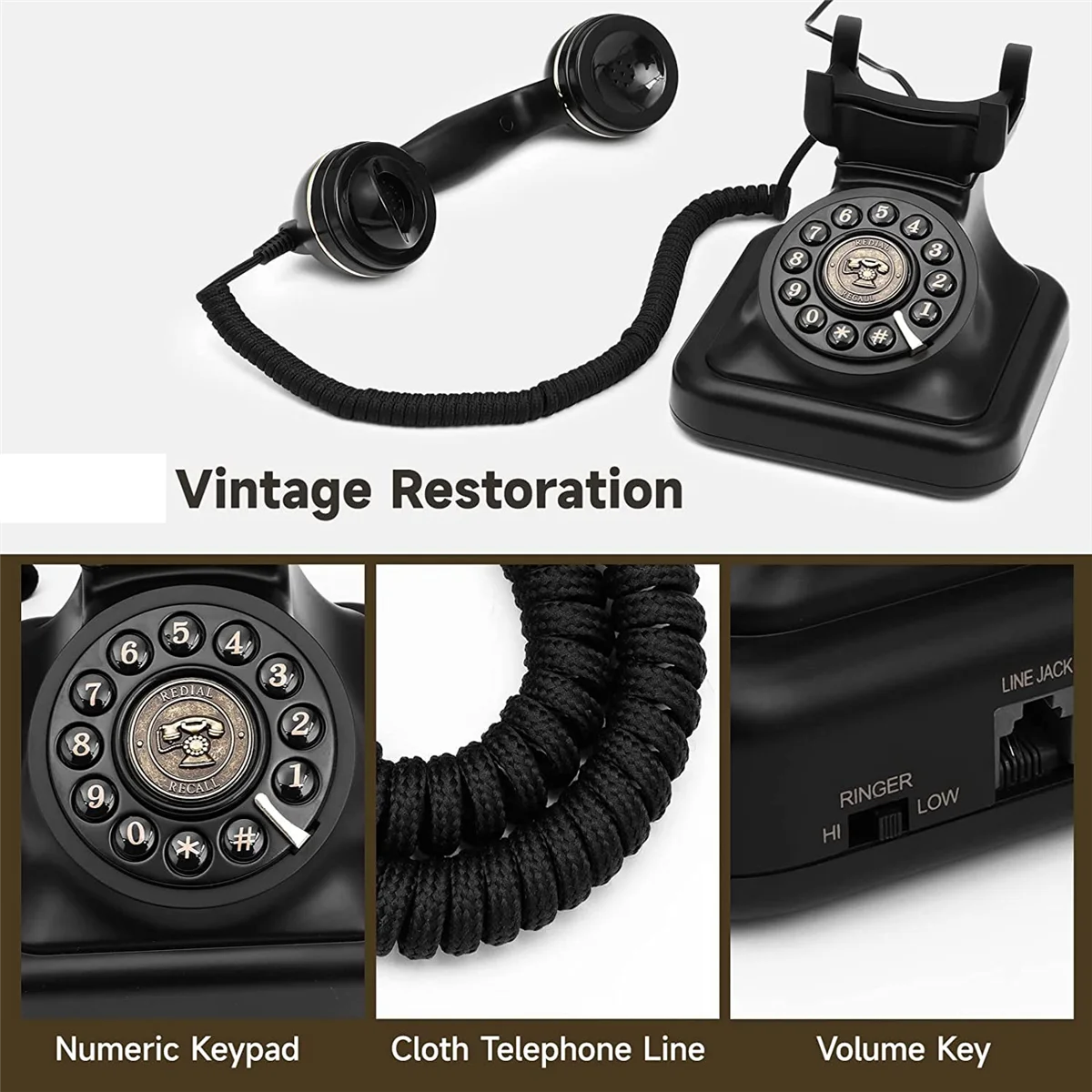 Telefone Fixo Retro com Campainha Clássica Metálica e Estilo Vintage para Escritório e Decoração