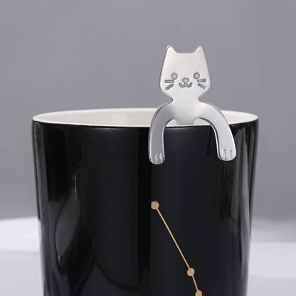 Colher de Café Mini Cute Cat em Aço Inoxidável