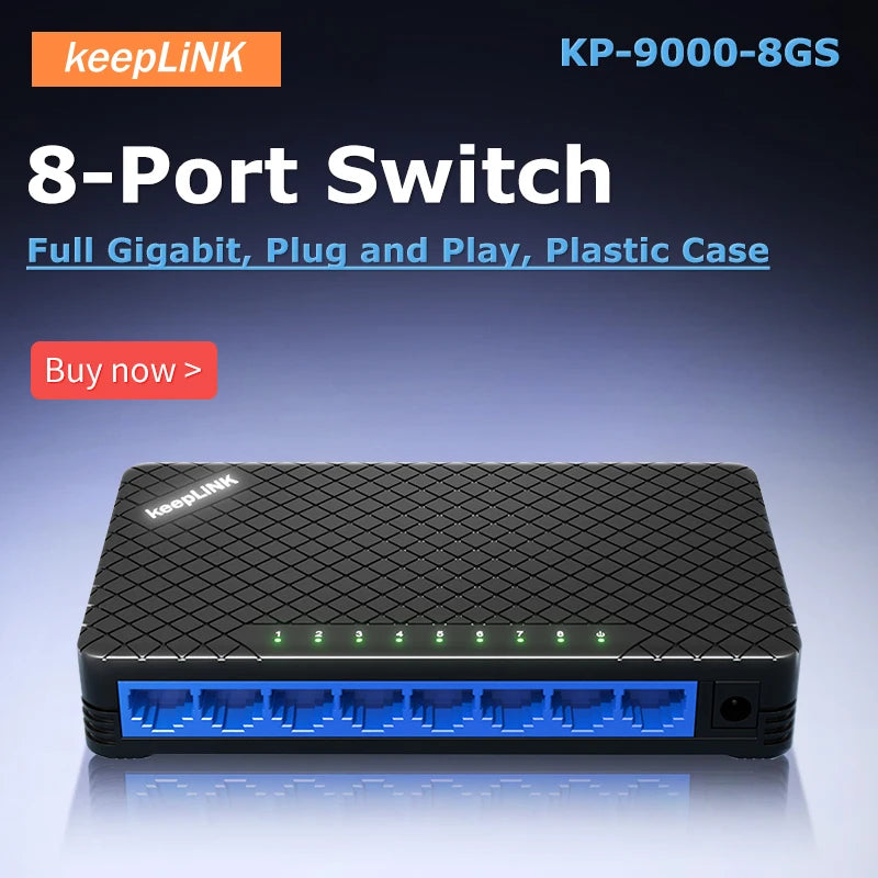 Switch Ethernet de Rede KeepLiNK – 8 Portas