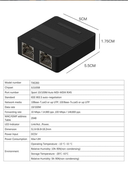 Switch Ethernet Gigabit Terow 1 para 2 RJ45 – TXE273 (Versões 100Mbps e 1000Mbps)