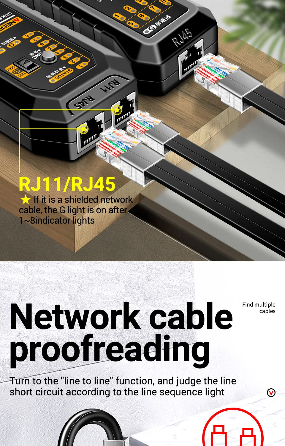 Testador e Rastreador de cabo RJ11 RJ45 ANENG