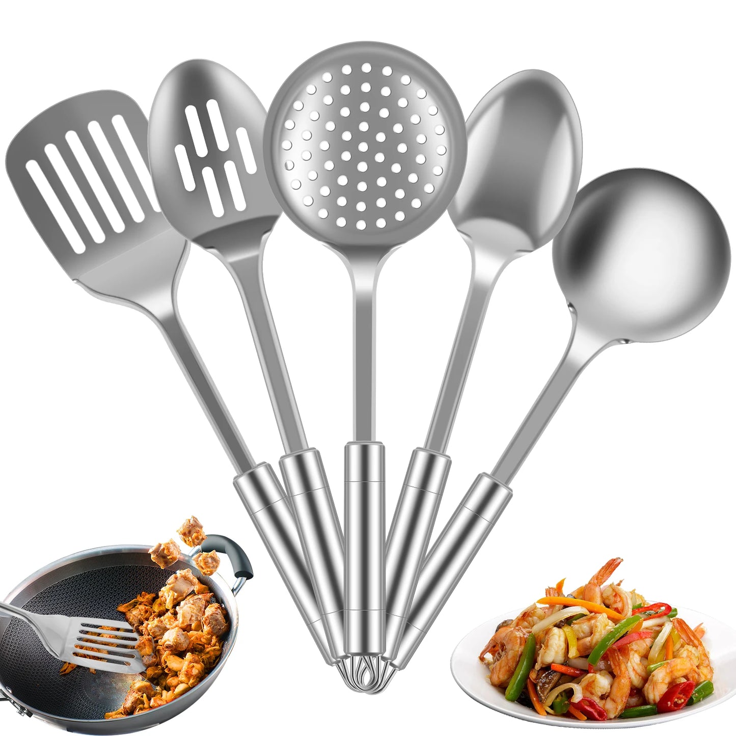 Conjunto de 5 Utensílios de Cozinha em Aço Inoxidável