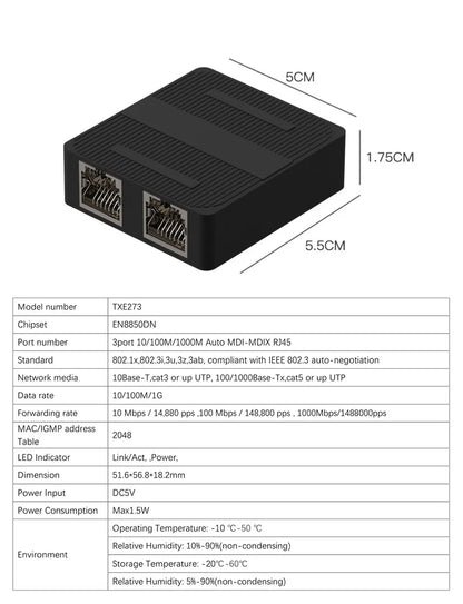 Switch Ethernet Gigabit Terow 1 para 2 RJ45 – TXE273 (Versões 100Mbps e 1000Mbps)