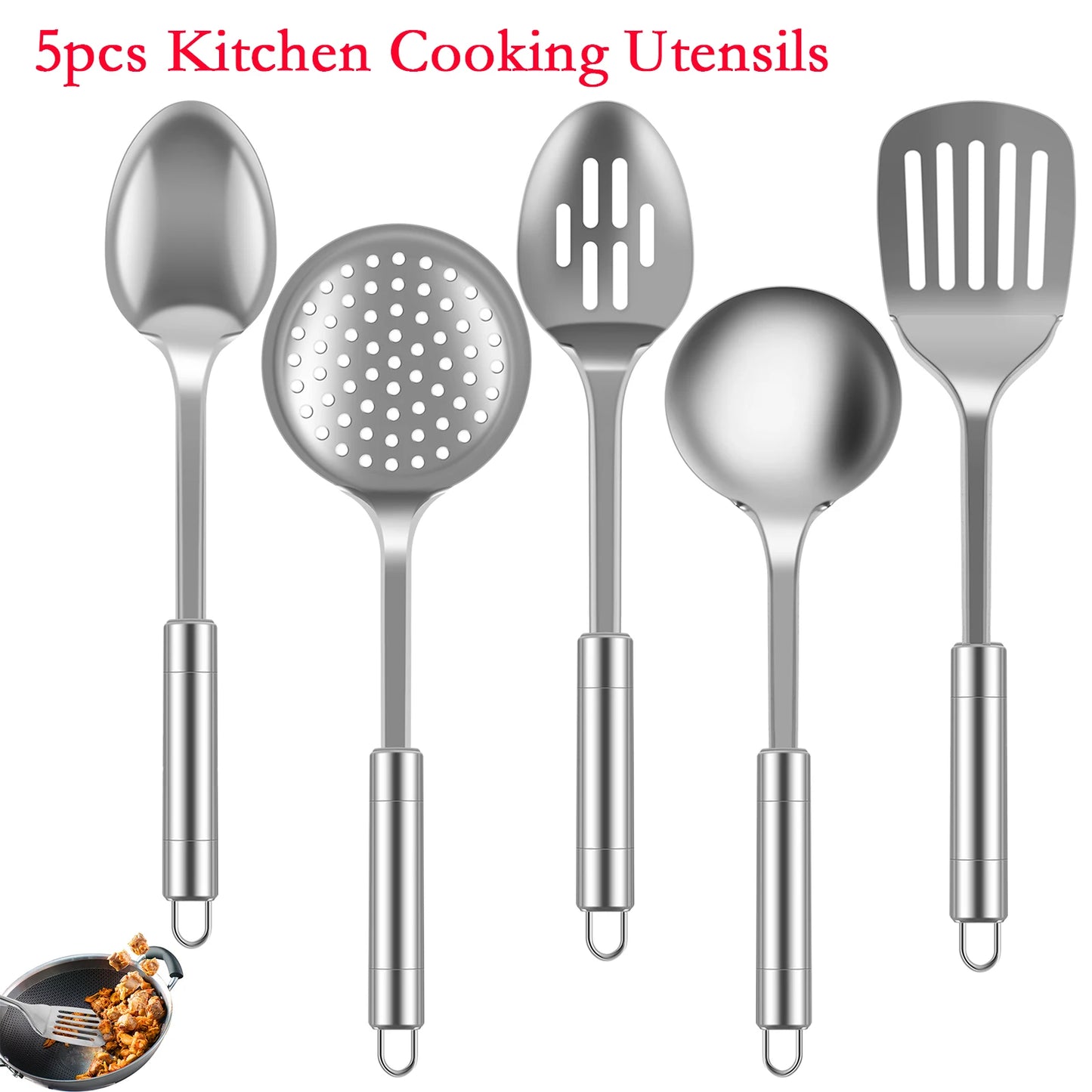 Conjunto de 5 Utensílios de Cozinha em Aço Inoxidável